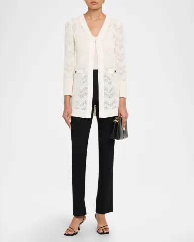 Misook Heritage Pointelle Braided Trim Knit Cardigan | Thumbnail 2 Misook Heritage Pointelle Braided Trim Knit Cardigan | Thumbnail 2
