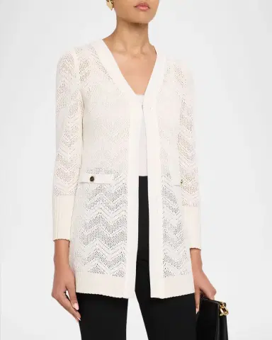Misook Heritage Pointelle Braided Trim Knit Cardigan | Thumbnail 4 Misook Heritage Pointelle Braided Trim Knit Cardigan | Thumbnail 4