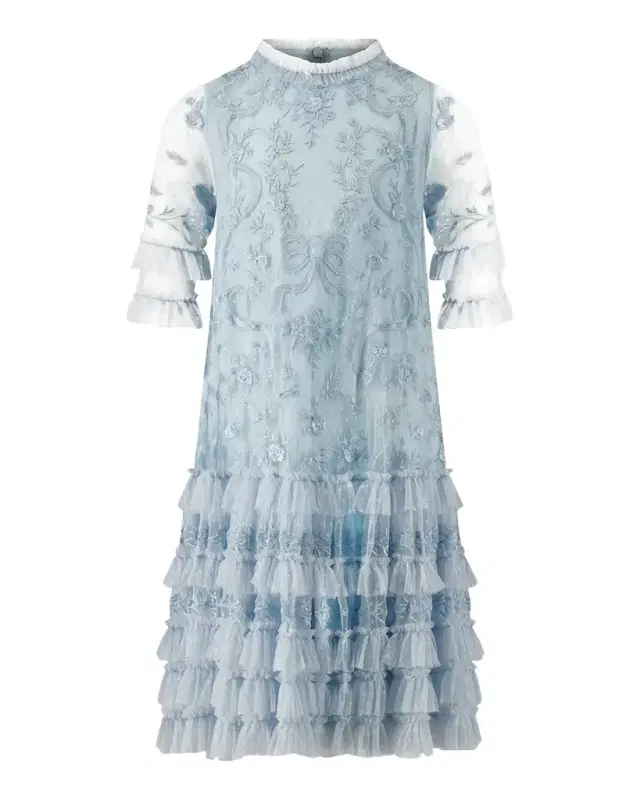 Mac Duggal Girl 's Micro Ruffle Embroidered Mini Dress, Size 4-