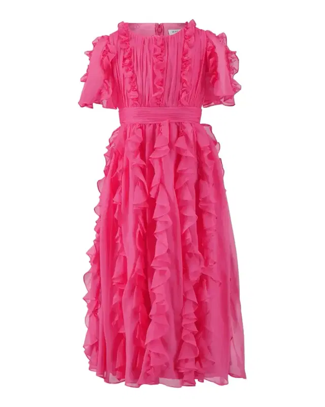 Mac Duggal Girl 's Pleated High-Neck Ruffle Dress, Size 2-