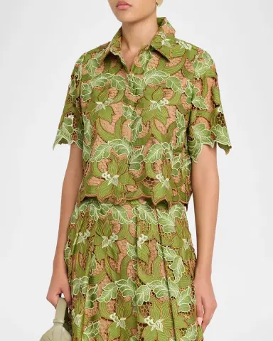 Elie Tahari The Hailey Cropped Floral Lace Shirt | Thumbnail 4 Elie Tahari The Hailey Cropped Floral Lace Shirt | Thumbnail 4