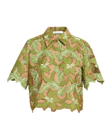 Elie Tahari The Hailey Cropped Floral Lace Shirt | Thumbnail 1 Elie Tahari The Hailey Cropped Floral Lace Shirt | Thumbnail 1