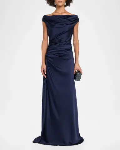 SIMKHAI Elinne Draped Off-Shoulder Column Gown | Thumbnail 2 SIMKHAI Elinne Draped Off-Shoulder Column Gown | Thumbnail 2