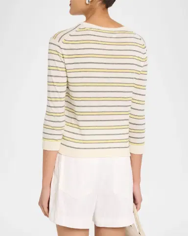 Vince Stripe Three-Quarter Sleeve Cardigan | Thumbnail 3