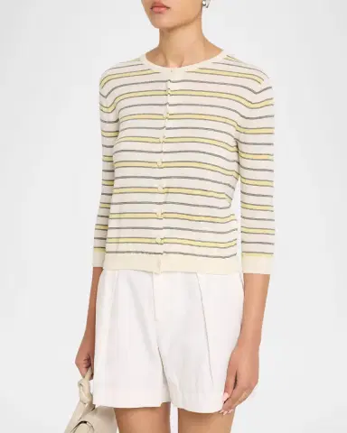 Vince Stripe Three-Quarter Sleeve Cardigan | Thumbnail 4