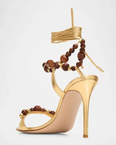 Gianvito Rossi 95mm Beaded Metallic Nappa Leather Ankle-Tie Sandals | Thumbnail 3