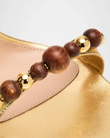 Gianvito Rossi 95mm Beaded Metallic Nappa Leather Ankle-Tie Sandals | Thumbnail 4