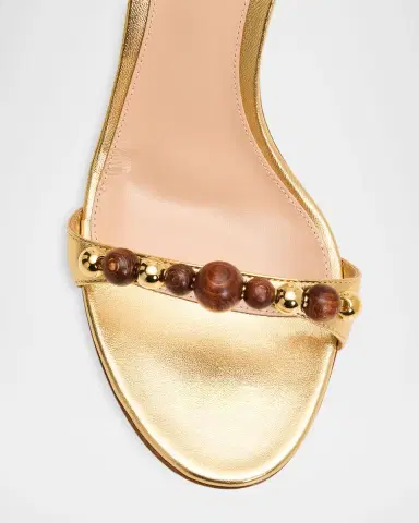 Gianvito Rossi 95mm Beaded Metallic Nappa Leather Ankle-Tie Sandals | Thumbnail 5