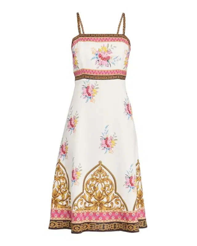 Elie Tahari The Annalise Floral and Scrollwork-Print Midi Dress