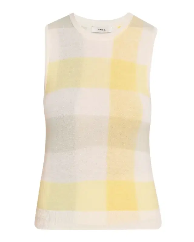 Vince Plaid Crewneck Sleeveless Top