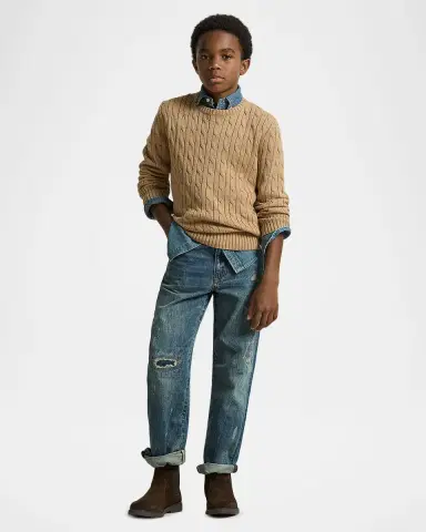 Polo Ralph Lauren Boy's Mini-Cable Cotton Crewneck Sweater, Size S-X | Thumbnail 3