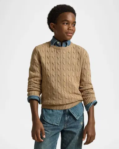 Polo Ralph Lauren Boy's Mini-Cable Cotton Crewneck Sweater, Size S-X | Thumbnail 4