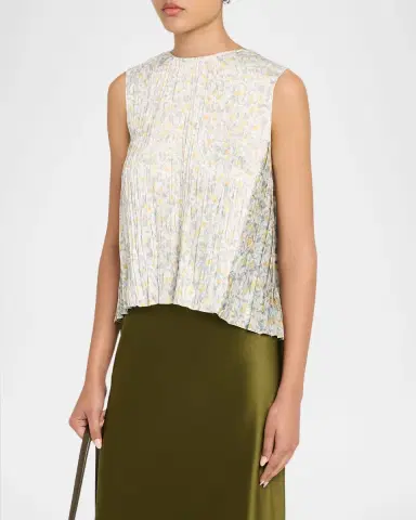 Vince Citrine Bloom Pleated Satin Top | Thumbnail 4