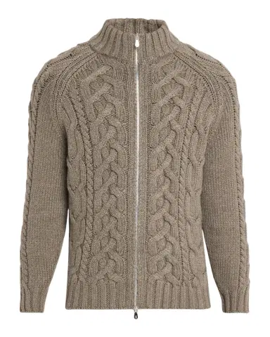 Brunello Cucinelli Men's Lofted Cashmere Cable Knit Full-Zip Cardigan | Thumbnail 1 Brunello Cucinelli Men's Lofted Cashmere Cable Knit Full-Zip Cardigan | Thumbnail 1