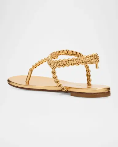 Gianvito Rossi Braided Metallic Leather Flat Thong Sandals | Thumbnail 3