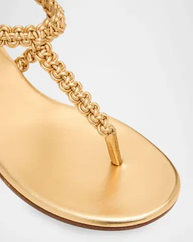 Gianvito Rossi Braided Metallic Leather Flat Thong Sandals | Thumbnail 4