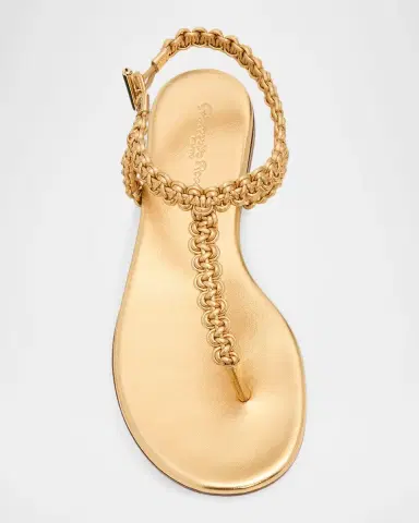 Gianvito Rossi Braided Metallic Leather Flat Thong Sandals | Thumbnail 5