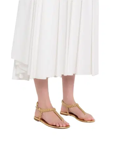 Gianvito Rossi Braided Metallic Leather Flat Thong Sandals | Thumbnail 1