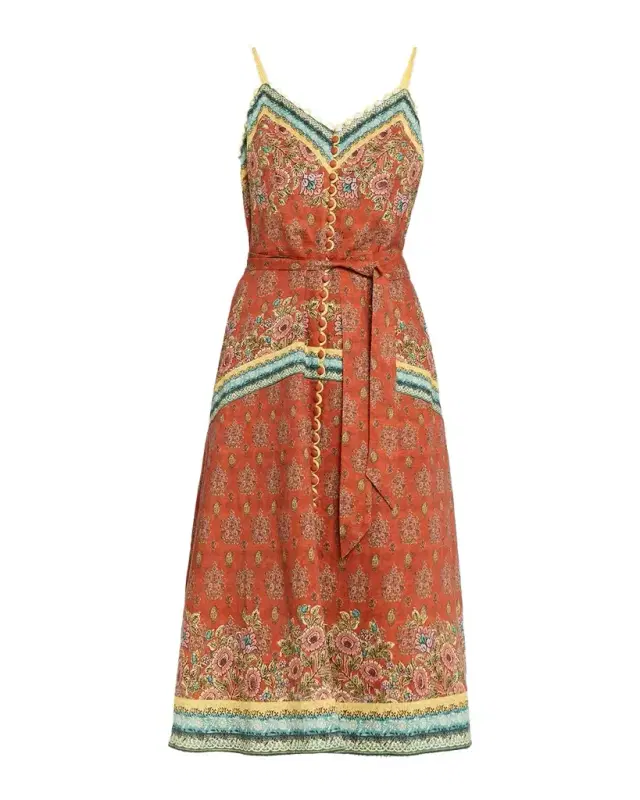 Elie Tahari The Brooks Lace-Trim Floral Midi Dress
