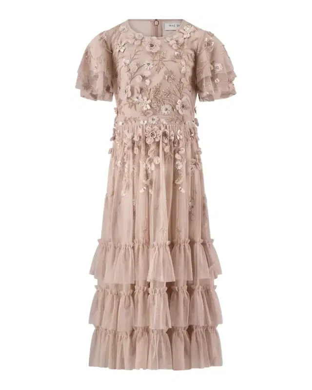 Mac Duggal Girl 's Embellished Flutter-Sleeve Ruffle Dress, Size 4-14