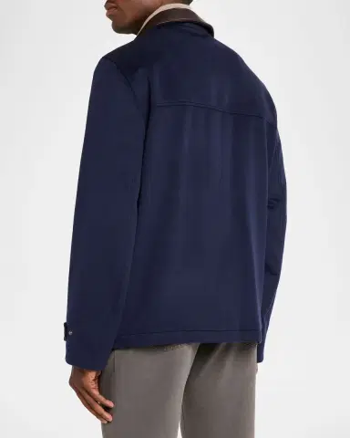 Brunello Cucinelli Men's Wool Leather-Trim Field Jacket | Thumbnail 3 Brunello Cucinelli Men's Wool Leather-Trim Field Jacket | Thumbnail 3