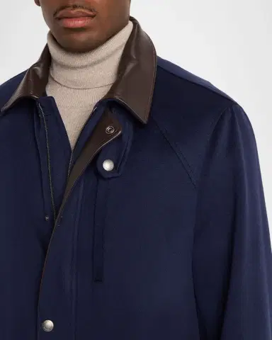 Brunello Cucinelli Men's Wool Leather-Trim Field Jacket | Thumbnail 5 Brunello Cucinelli Men's Wool Leather-Trim Field Jacket | Thumbnail 5