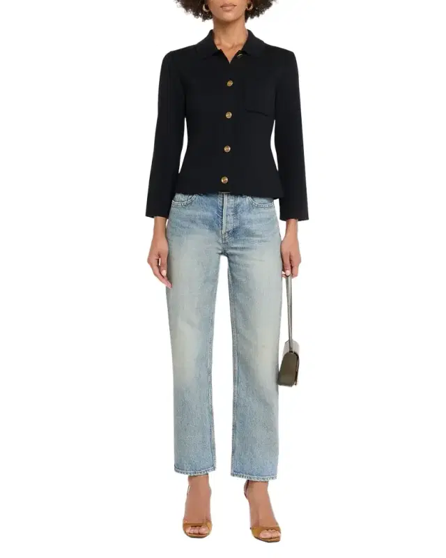 Wool Button-Front Polo Cardigan