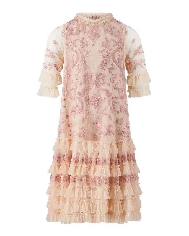 Mac Duggal Girl 's Micro Ruffle Embroidered Mini Dress, Size 4-14