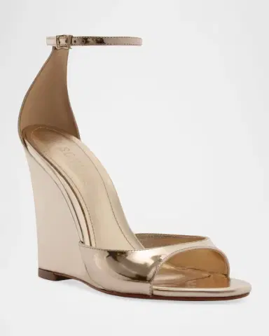 Schutz 100mm Scarlett Metallic Leather Wedge Sandals | Thumbnail 2