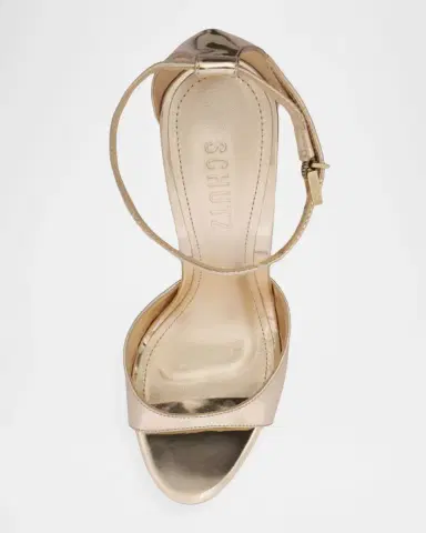 Schutz 100mm Scarlett Metallic Leather Wedge Sandals | Thumbnail 5