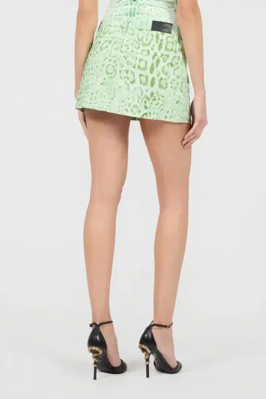 Roberto Cavalli Jaguar Mint Print Denim Mini Skirt | Thumbnail 3