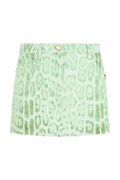 Roberto Cavalli Jaguar Mint Print Denim Mini Skirt | Thumbnail 1