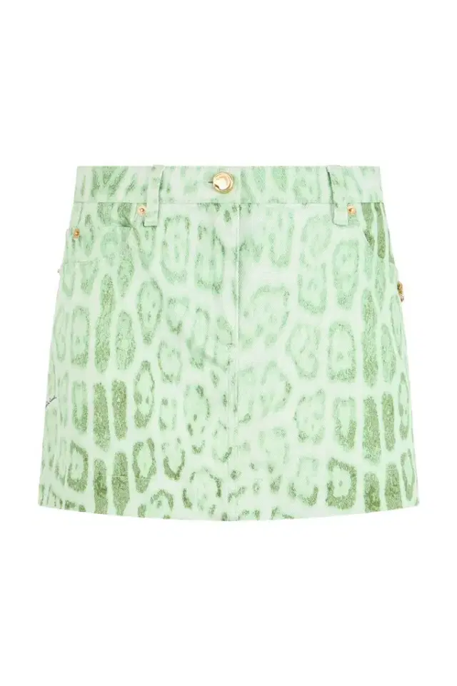 Roberto Cavalli Jaguar Mint Print Denim Mini Skirt