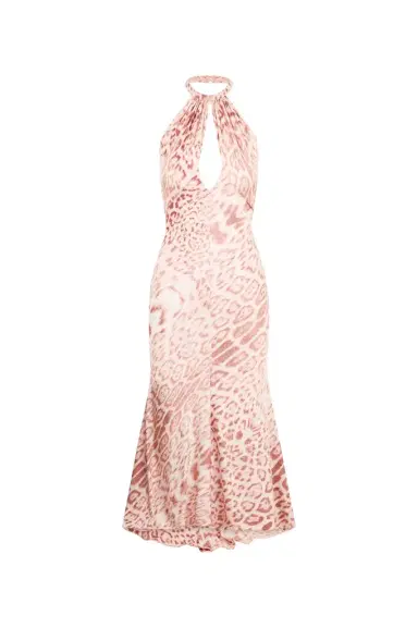 Roberto Cavalli Jaguar Pink Print Midi Dress | Thumbnail 1 Roberto Cavalli Jaguar Pink Print Midi Dress | Thumbnail 1