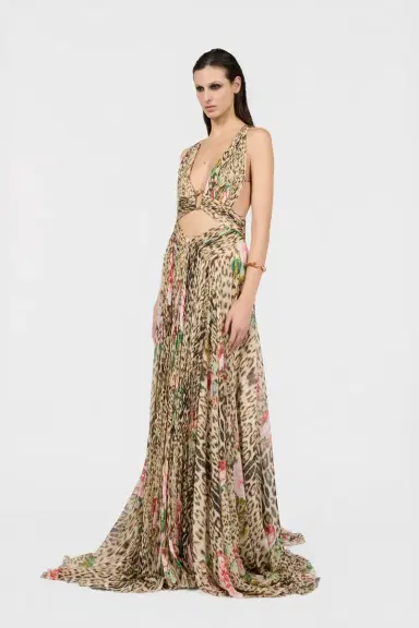 Roberto Cavalli Jaguar Roses Print Silk Dress | Thumbnail 2 Roberto Cavalli Jaguar Roses Print Silk Dress | Thumbnail 2