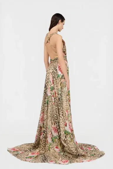 Roberto Cavalli Jaguar Roses Print Silk Dress | Thumbnail 3 Roberto Cavalli Jaguar Roses Print Silk Dress | Thumbnail 3