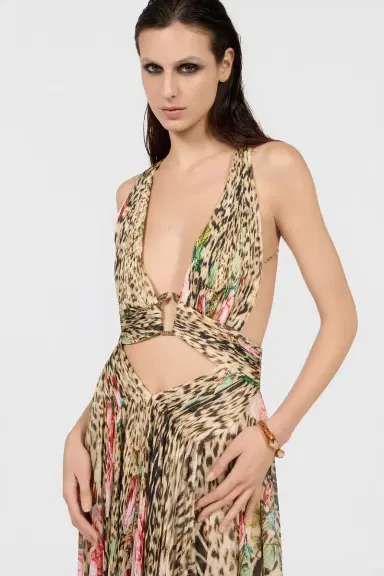 Roberto Cavalli Jaguar Roses Print Silk Dress | Thumbnail 4 Roberto Cavalli Jaguar Roses Print Silk Dress | Thumbnail 4
