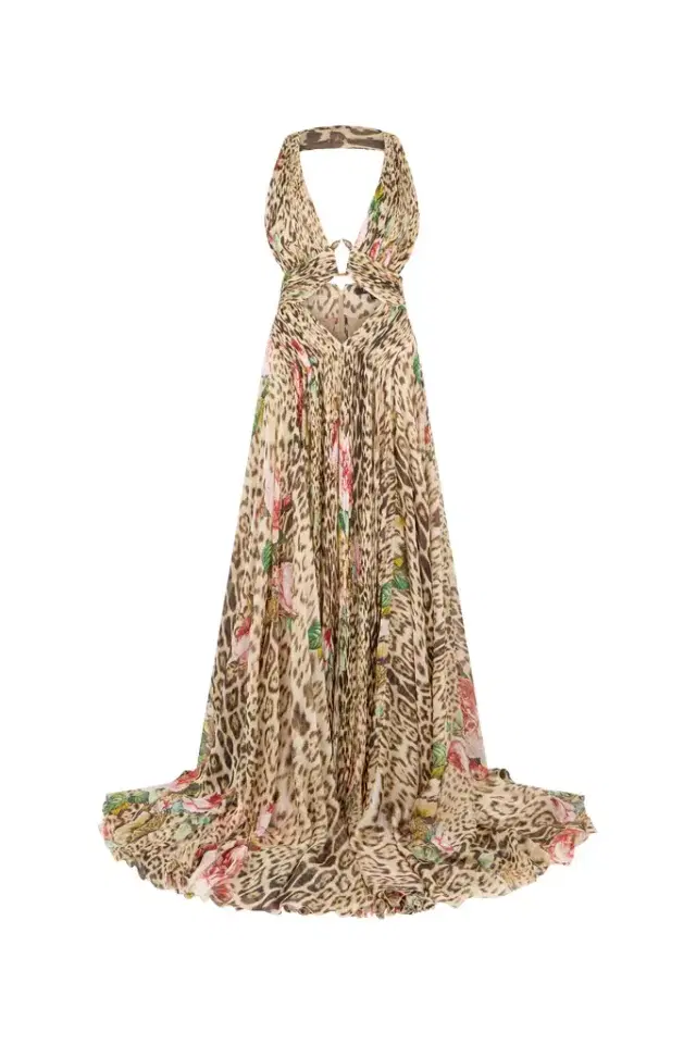 Roberto Cavalli Jaguar Roses Print Silk  Dress