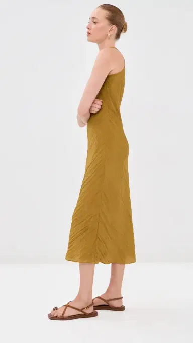 Tibi The Crinkle Slip Midi Bias Dress Mustard 6 | Thumbnail 4