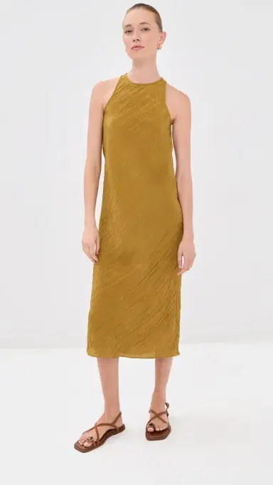 Tibi The Crinkle Slip Midi Bias Dress Mustard 6 | Thumbnail 5