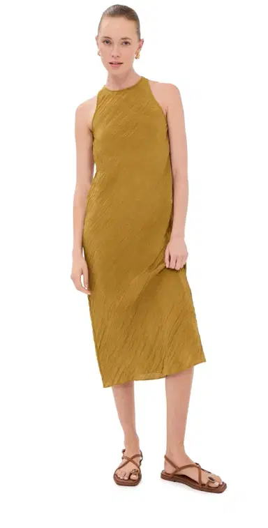 Tibi The Crinkle Slip Midi Bias Dress Mustard 6 | Thumbnail 1