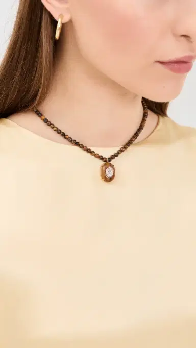 Ettika Modern Beaded Pendant Necklace Tiger's Eye One Size | Thumbnail 3