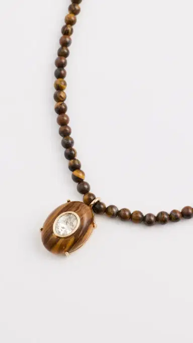 Ettika Modern Beaded Pendant Necklace Tiger's Eye One Size | Thumbnail 4
