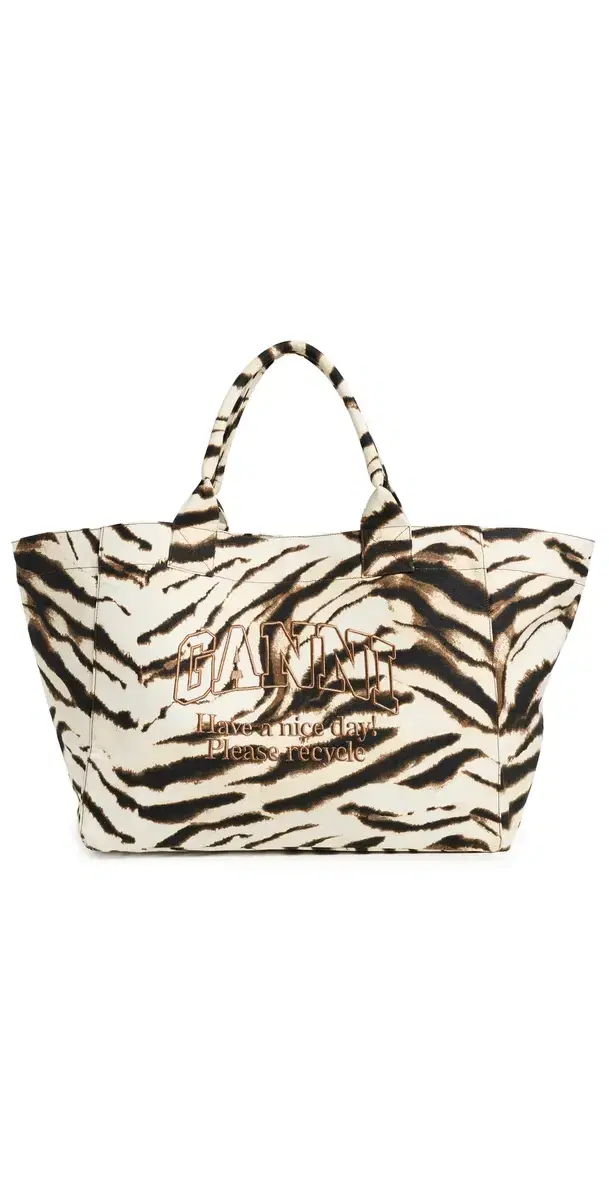 GANNI XXL Zebra Shopper Tote Egret One Size