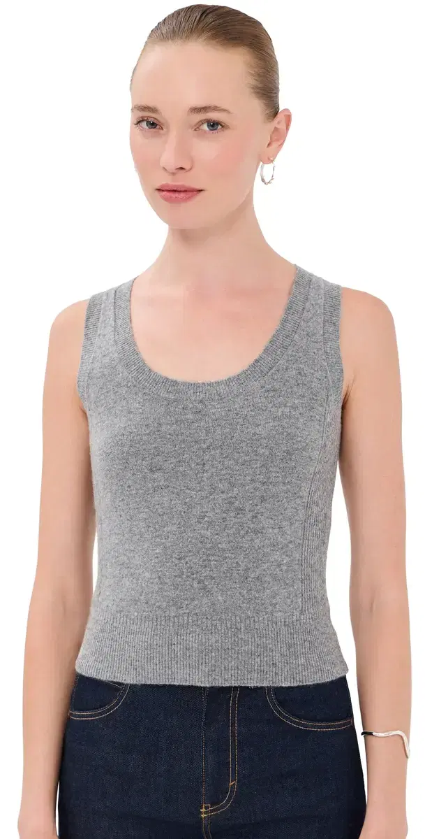 Wool Cashmere Blend coop Neck Tank Charcoal Melange