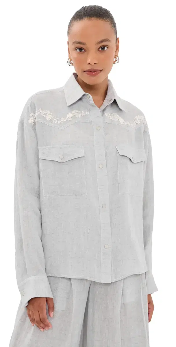 TWP Carter Shirt with French Knot ight Heather Grey