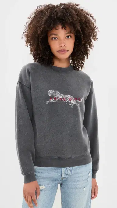 Anine Bing Spencer Leopard Sweatshirt Washed Black | Thumbnail 2