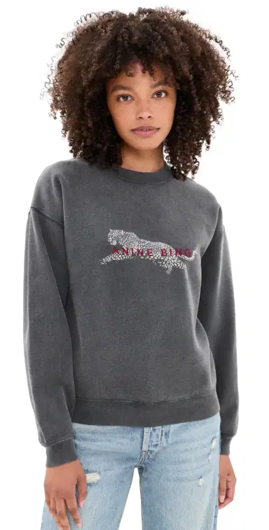 Anine Bing Spencer Leopard Sweatshirt Washed Black | Thumbnail 1