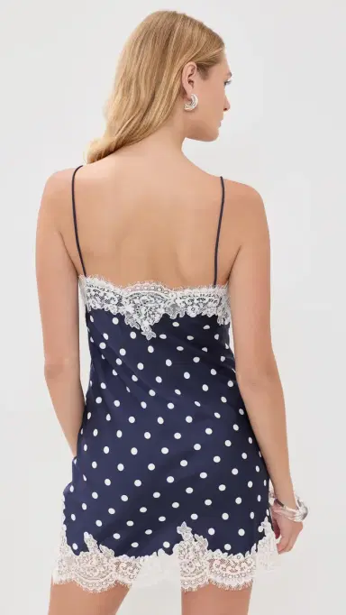 Self-Portrait Navy Polka Dot Satin Mini Dress Navy | Thumbnail 3