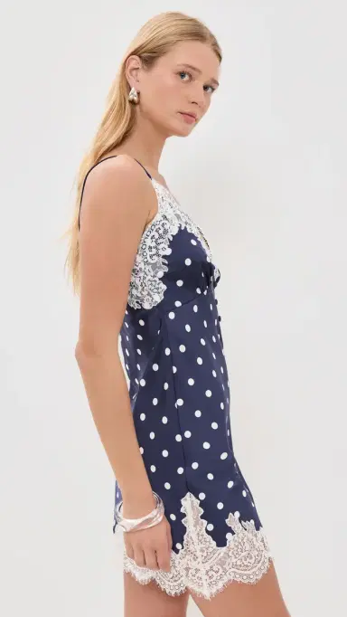 Self-Portrait Navy Polka Dot Satin Mini Dress Navy | Thumbnail 4